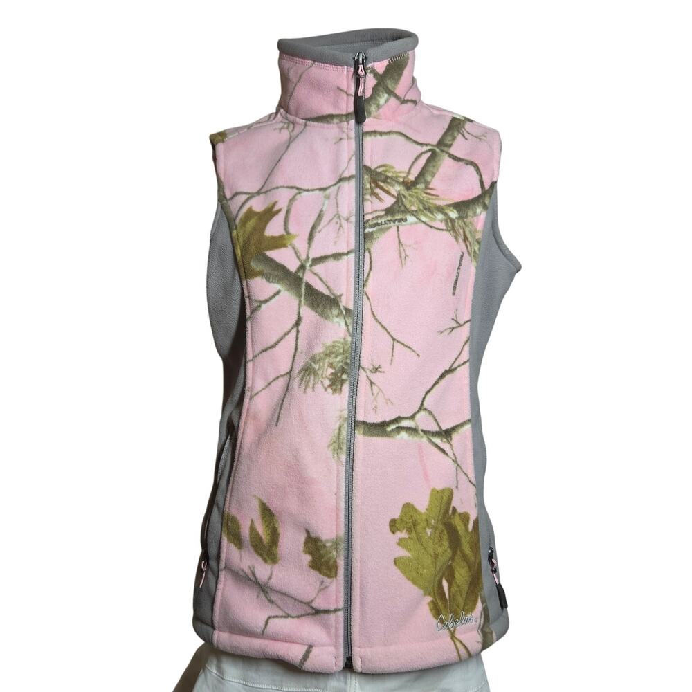 Cabelas Pink Camo Print Full Zip Vest Size Medium